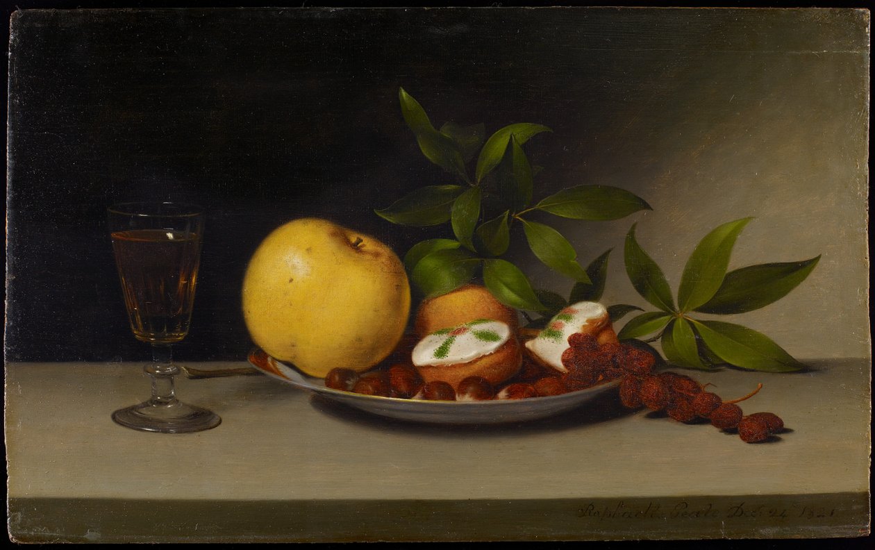 Stilleben med frugt, kager og vin, 1821 swed av Raphaelle Peale