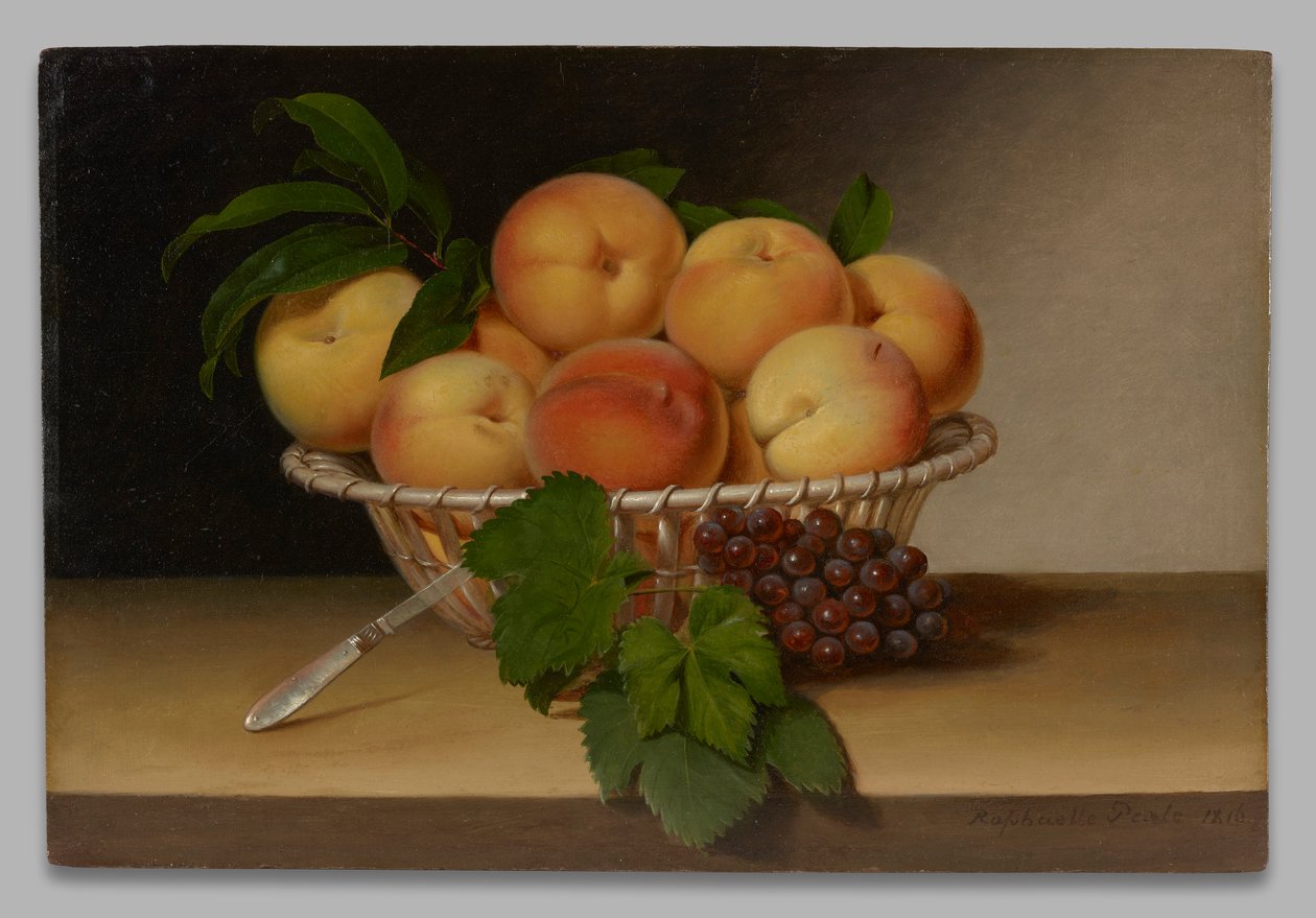 Stilleben: Basket of Peaches av Raphaelle Peale