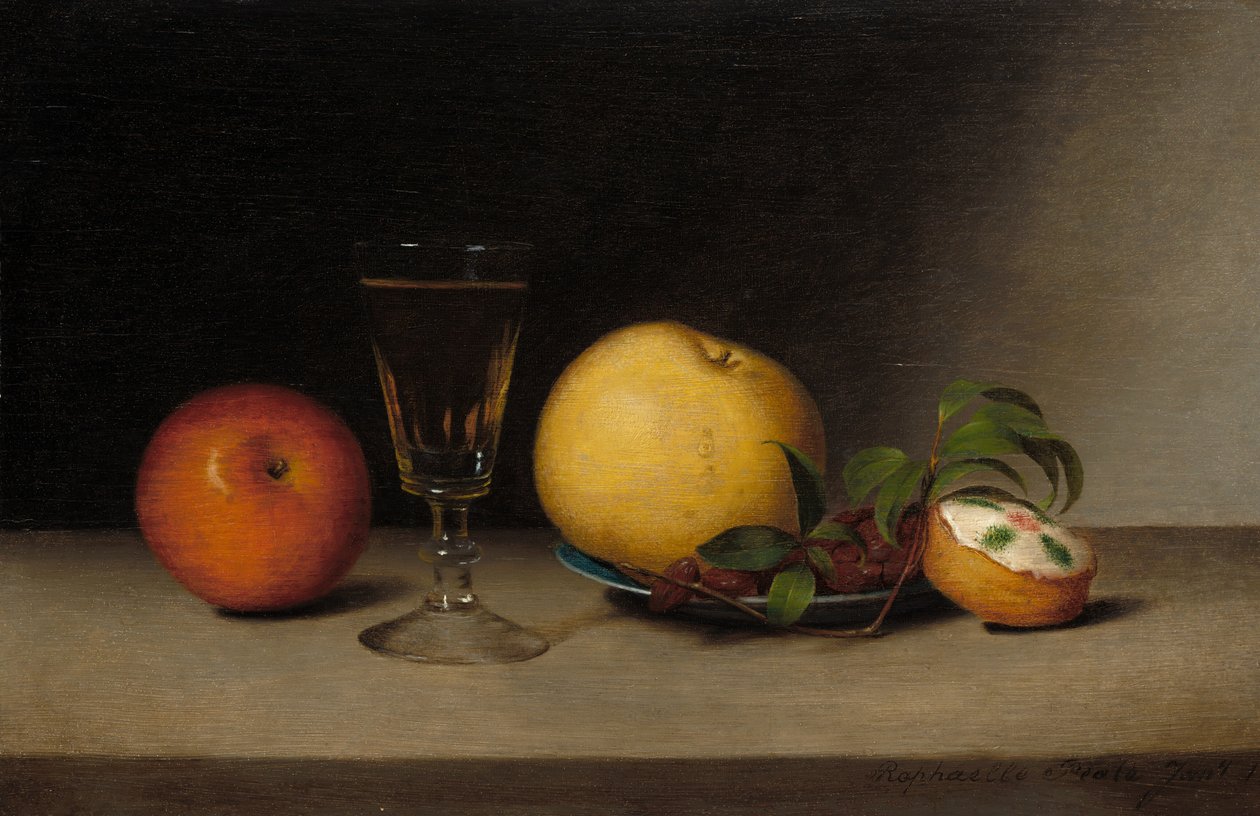 Stilleben med äpplen, sherry och tekaka, 1822. av Raphaelle Peale