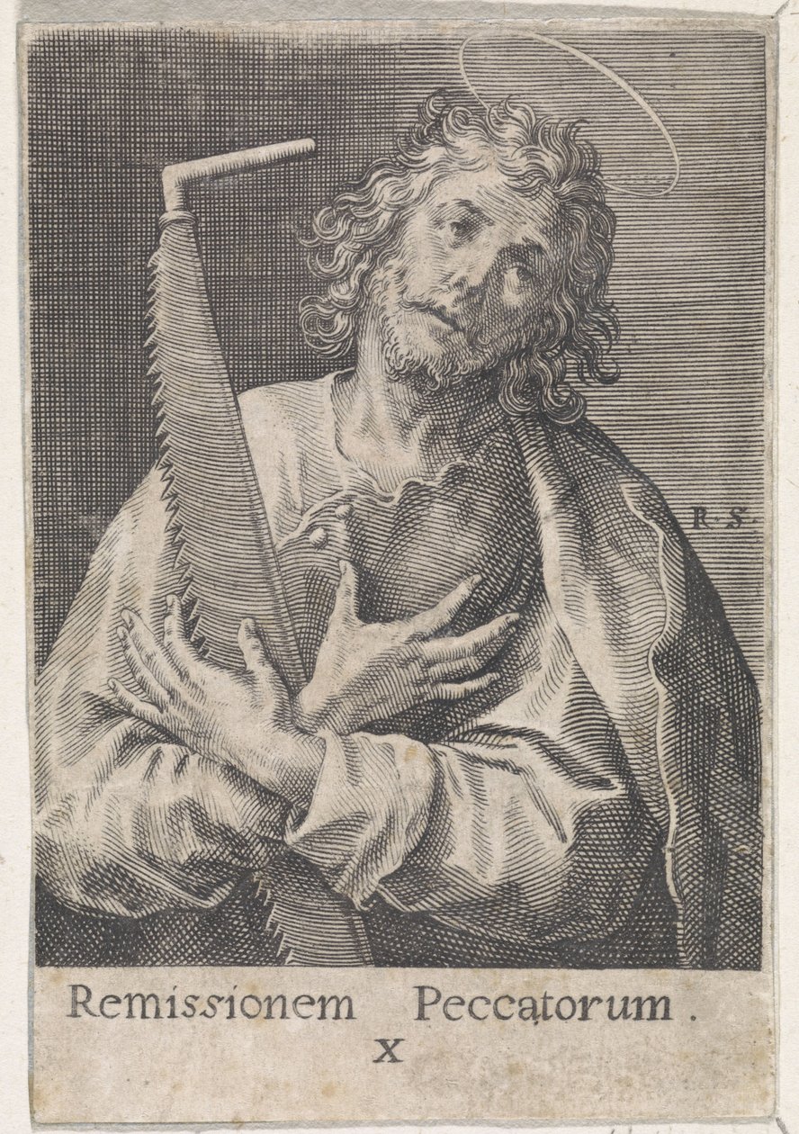 Aposteln Simon seloten Kristus, Maria och de tolv apostlarna (serietitel) av Raphaël Sadeler (I)