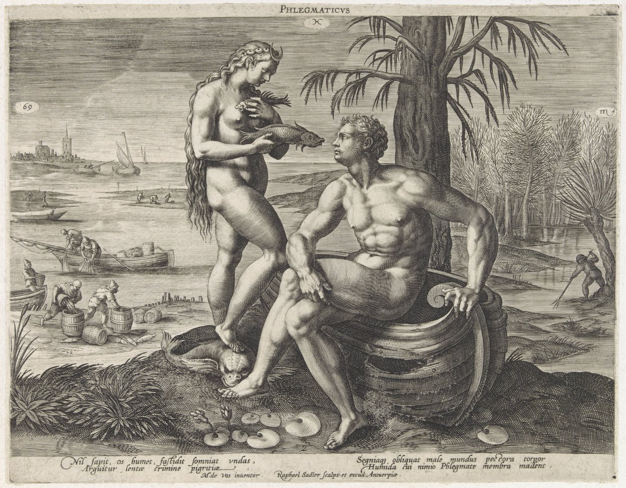 Flegmatiskt temperament Phlegmaticus (titel på objekt) Vier temperamenten (serietitel) av Raphaël Sadeler (I)