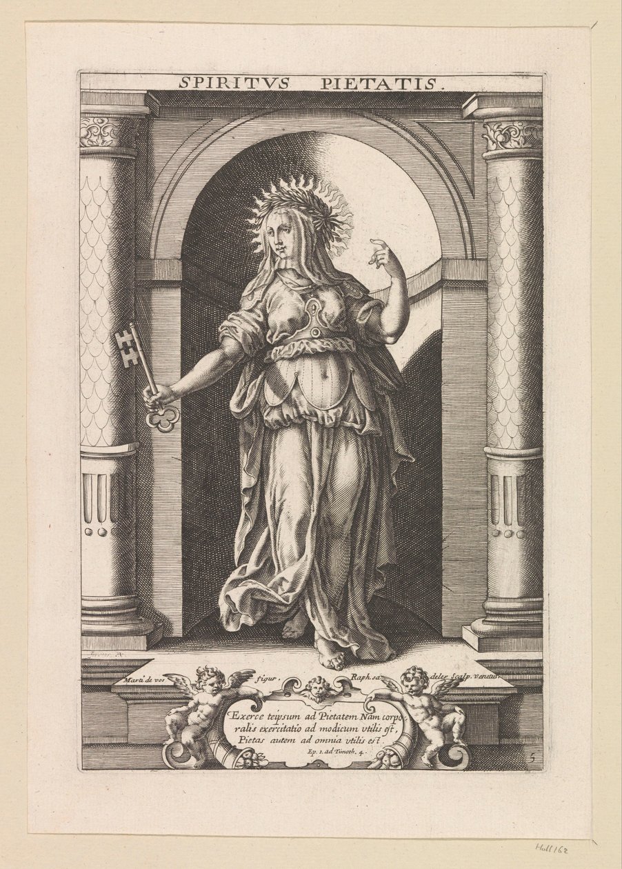 Religionens gåva Spiritvs Pietatis (titel på objekt) Den Helige Andes sju gåvor (serietitel) av Raphaël Sadeler (I)