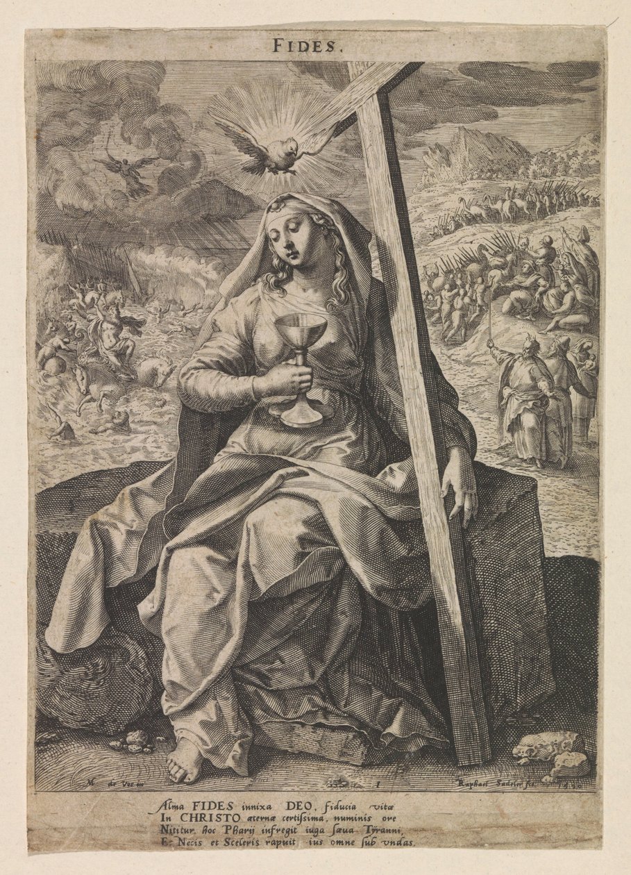 Tro Fides (titel på objekt) Sex kristna dygder (serietitel) av Raphaël Sadeler (I)