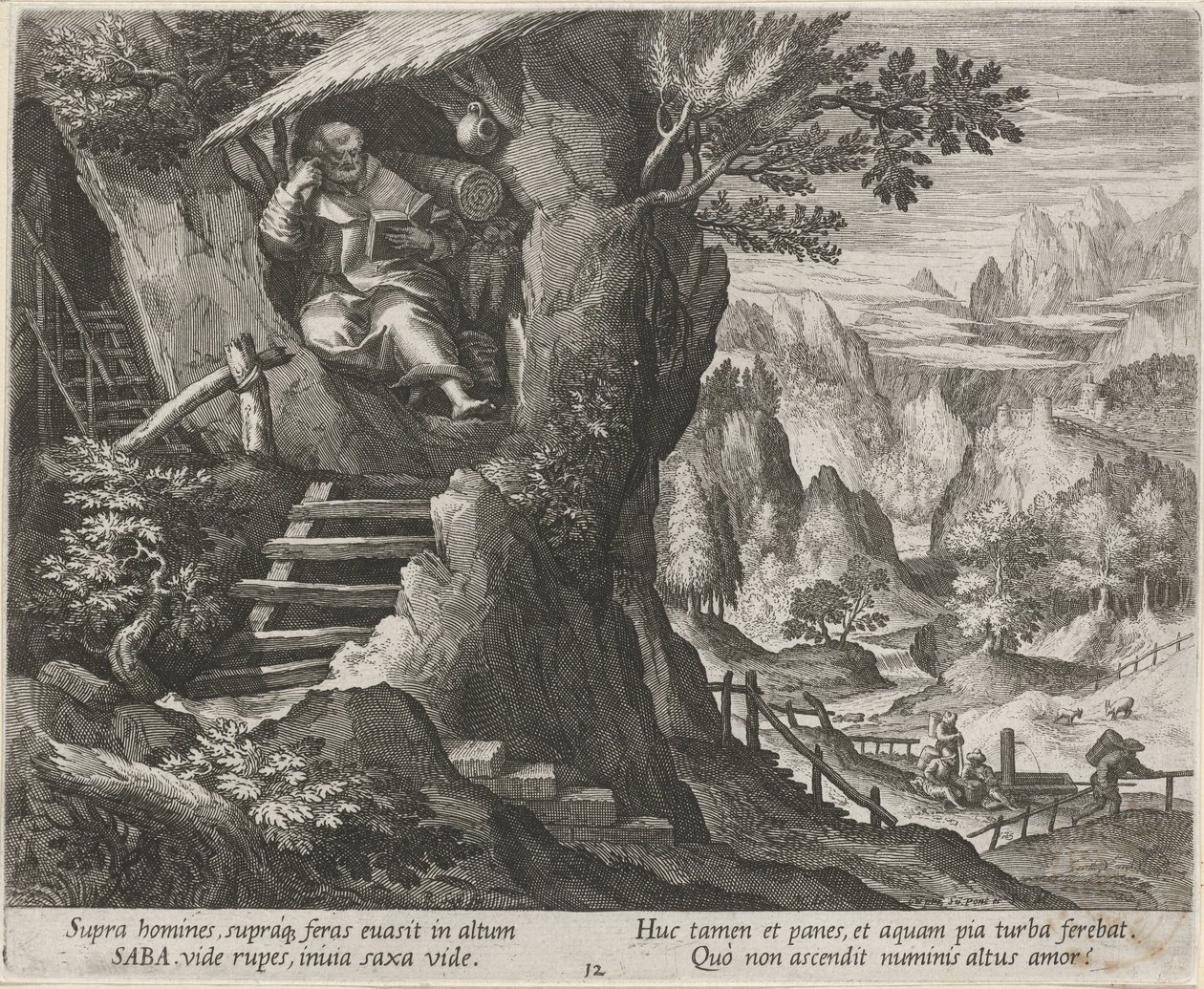 Saint Sabas som en eremit Eremiter (serietitel) Oraculum Anachoreticum (serietitel) av Raphaël Sadeler (I)