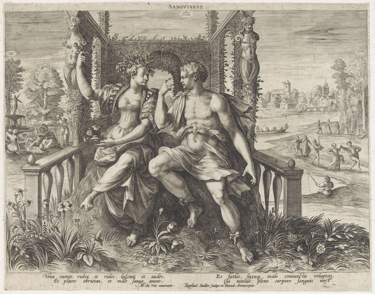 Sanguiniskt temperament Sanguineus (titel på objekt) Vier temperamenten (serietitel) av Raphaël Sadeler (I)