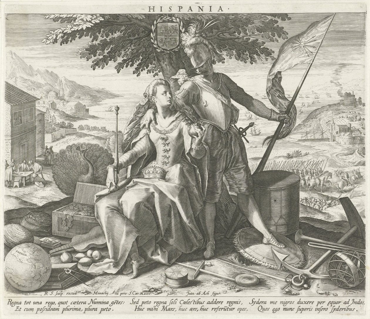 Spanien med Juno och Mars Hispania (titel på objekt) Allegoriska representationer av europeiska länder (serietitel) av Raphaël Sadeler (I)