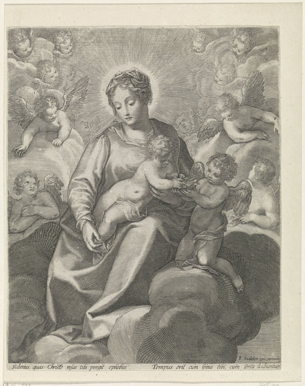 Maria med Kristusbarnet i molnen av Raphaël Sadeler (II)