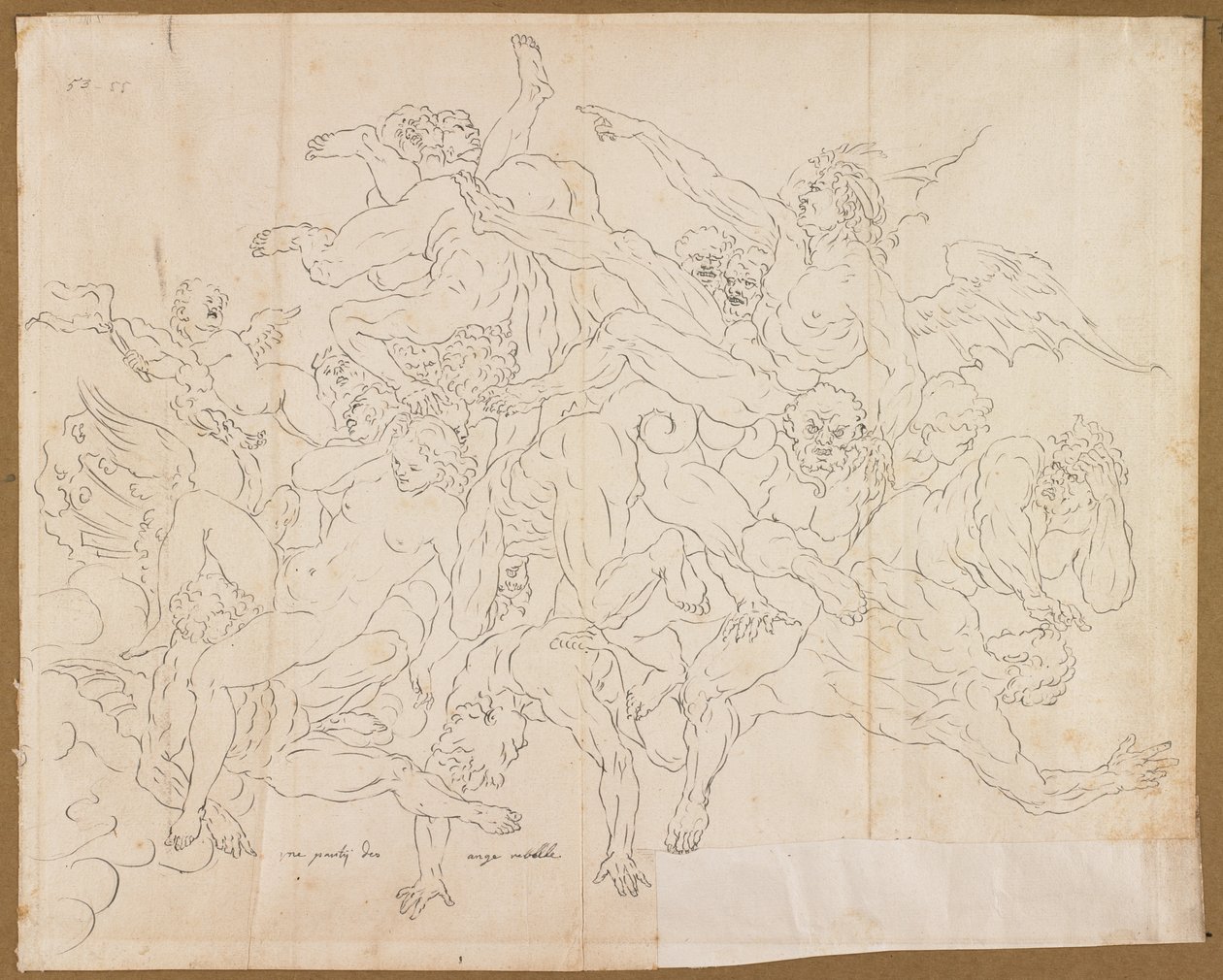 Detalj av Rebel Angels fall - penna och svart bläck på papper av Raymond Lafage