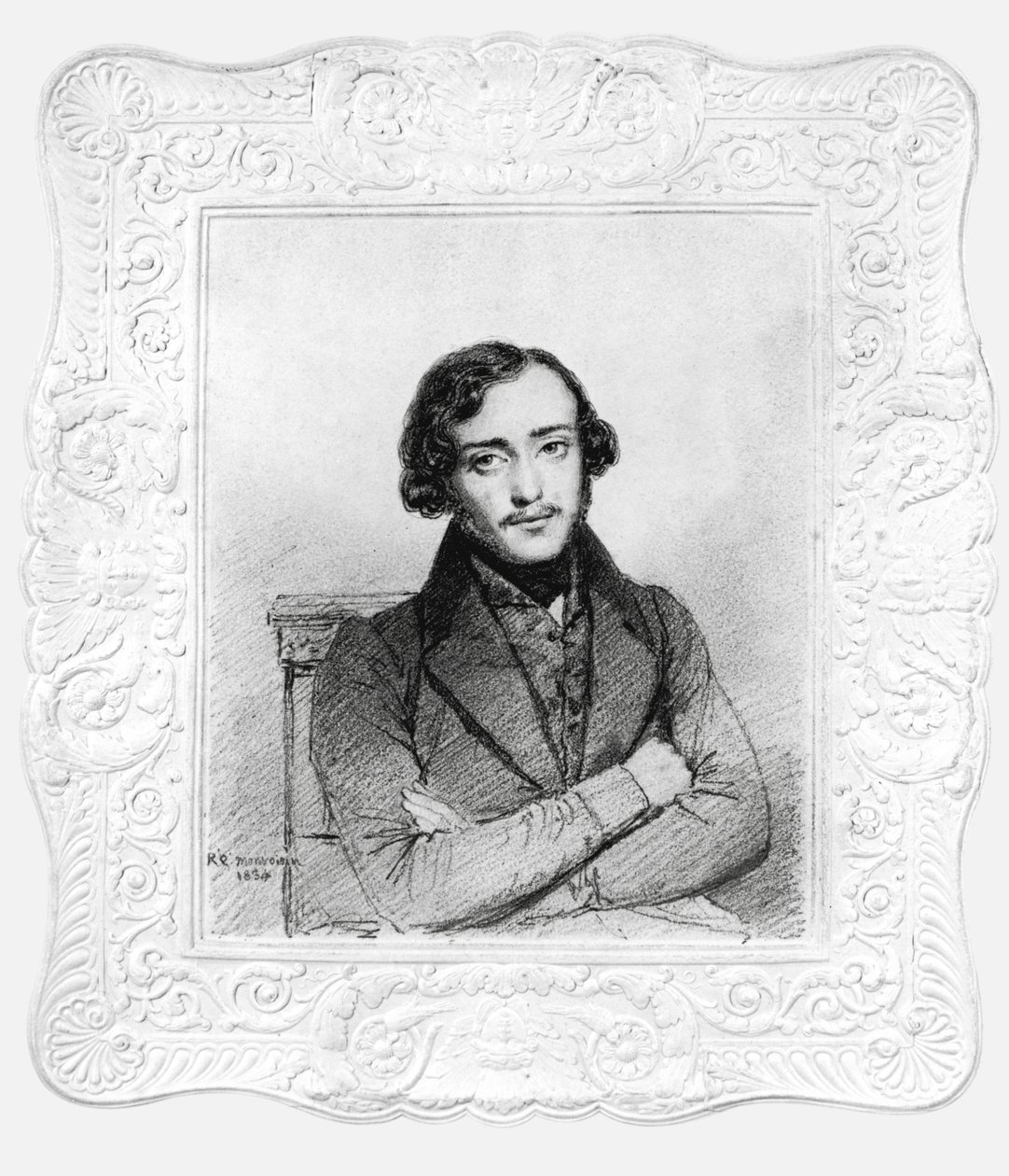 Porträtt av Eugene Emmanuel Viollet-le-Duc (1814-79) 20 år, 1834 (kol & penna på papper) av Raymond Quinsac Monvoisin