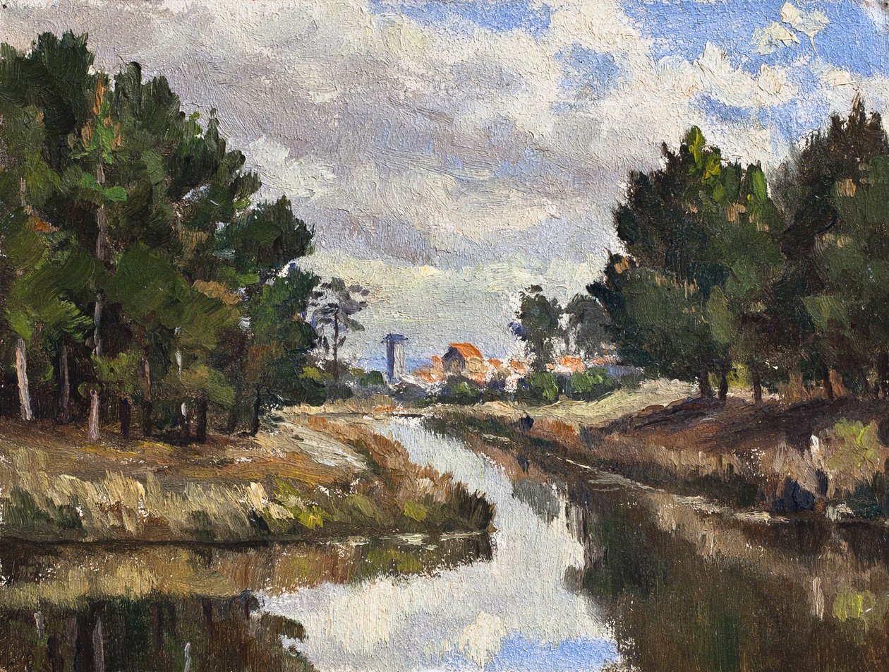 Landskap (olja på kartong) av Raymond Bonnefon