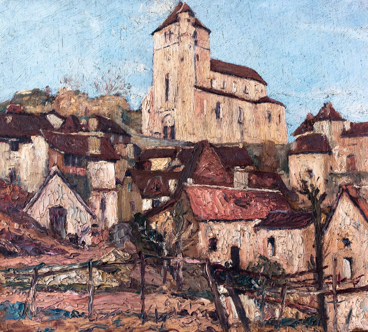 Saint-Cirq-Lapopie (Lot) (olja på trä) av Raymond Bonnefon