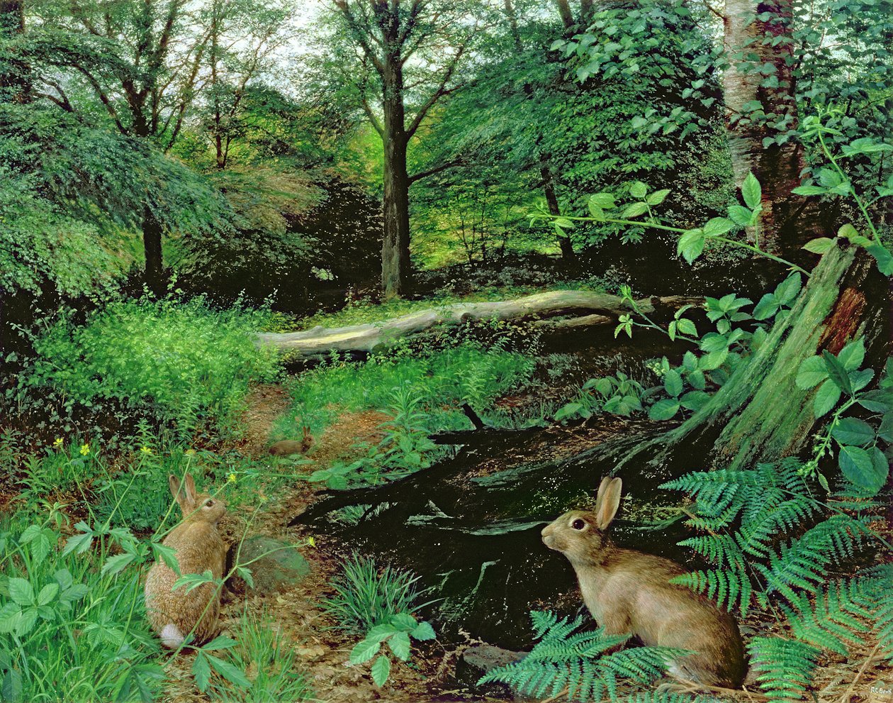 In the Woods - A Midsummer Evening (olja på pannå) av Raymond Booth