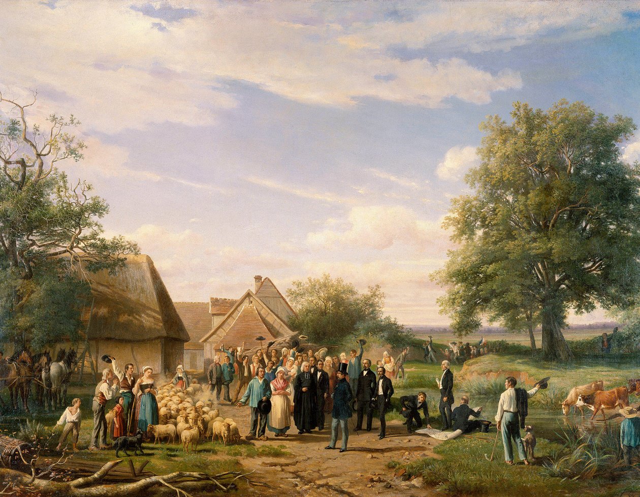 Napoleon III besöker gården Coudray i Sologne Målning av Raymond Esbrat (1809-1856) 1800-talets Orleans. Museum of Fine Arts av Raymond Esbrat