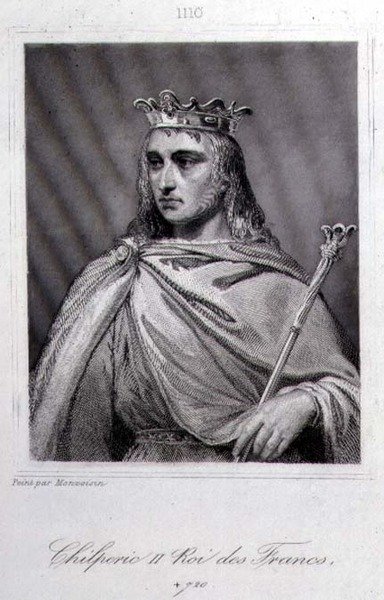 Chilperic II (c.675-721) Kung av Neustrien (gravyr) av Raymond Quinsac (after) Monvoisin