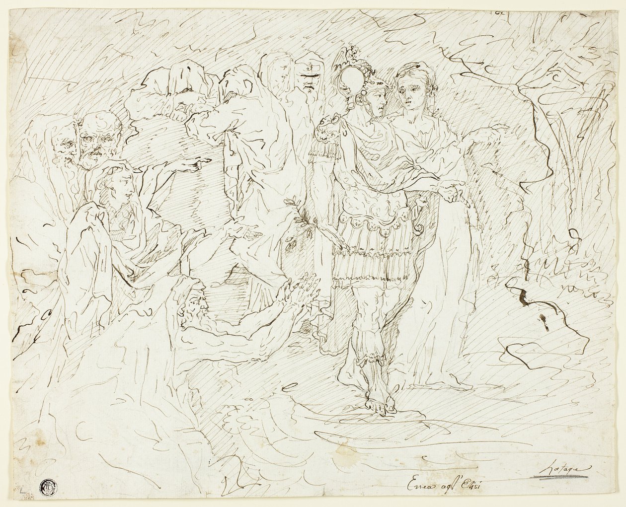 Aeneas på de Elysianska fälten (recto); Skisser av figurgrupper (verso) av Raymond de Lafage