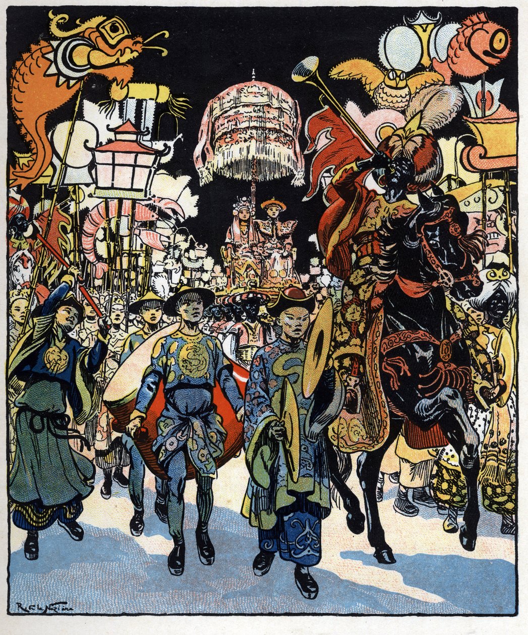 Aladdins och prinsessans äktenskap: illustration till sagan "Aladin eller den underbara lampan" i "Tusen och en natt av Raymond de la Neziere