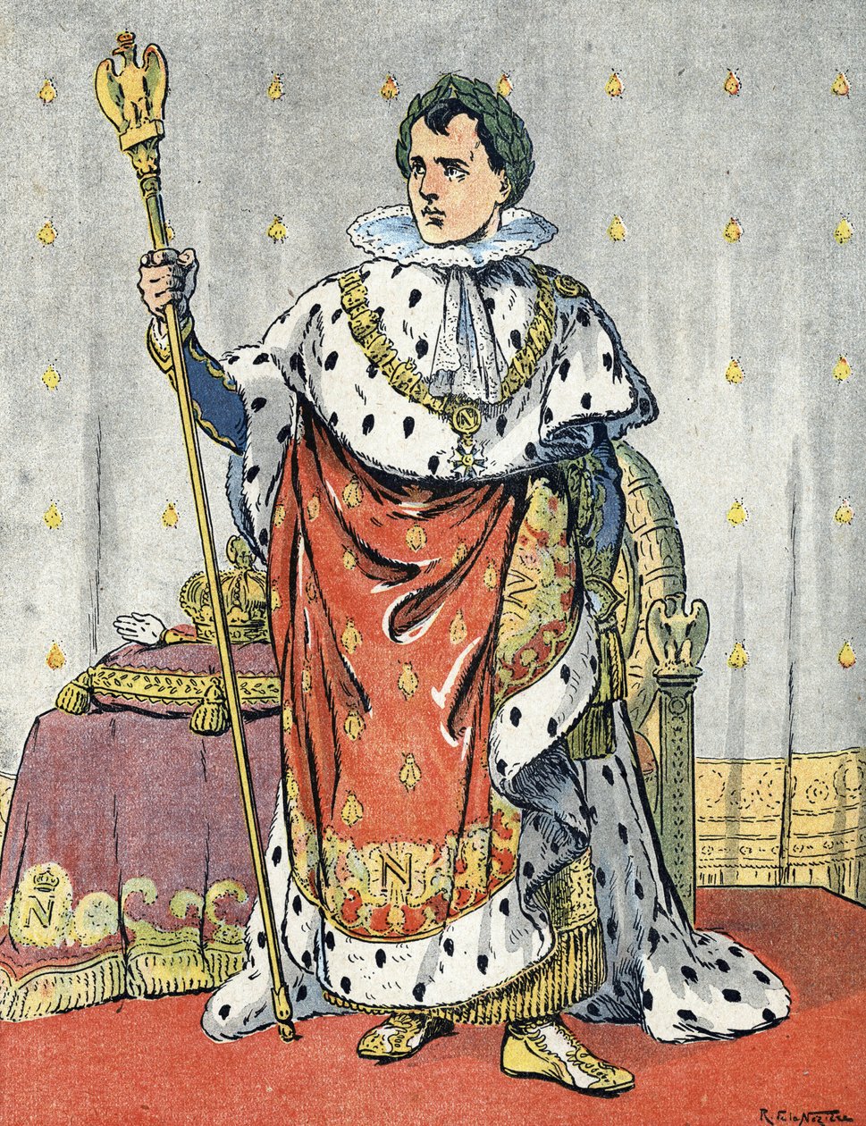 Porträtt av kejsar Napoleon I (1769-1821) Illustration av Raymond de Neziere i "Our-Glory-Nationals" 1920 Privat samling av Raymond de la Neziere