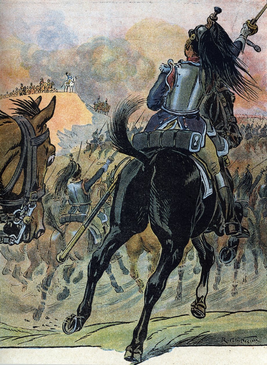 Femte koalitionens krig: "Slaget vid Wagram (5-6 juli 1809)" (Napoleonska kriget: Slaget vid Wagram (5-6 juli 1809)) Illustration av Raymond de Neziere i "Our-Glories-Nationals" 1920 DR Privat samling av Raymond de la Neziere