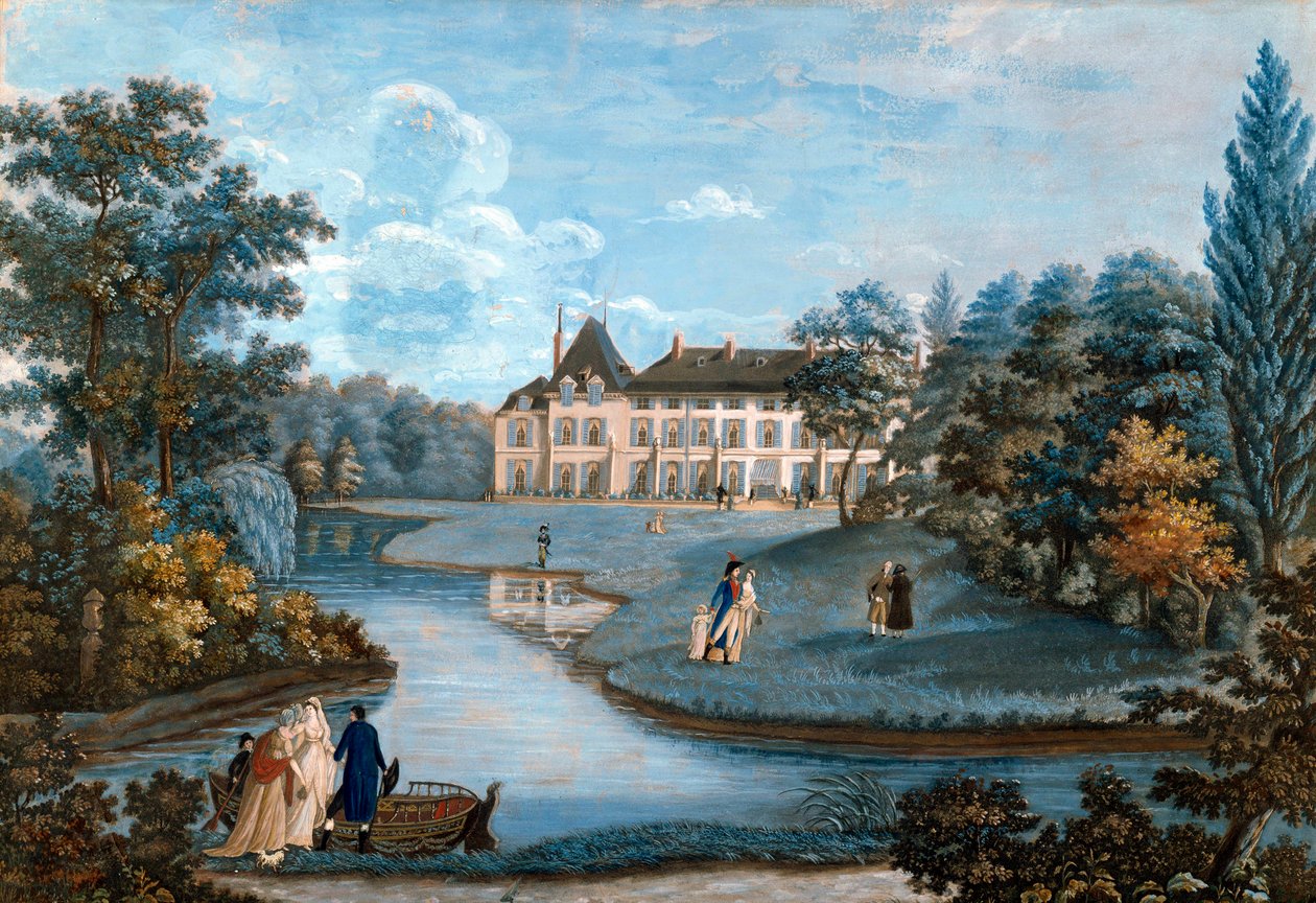 Utsikt över fasaden och parken på slottet Malmaison. Akvarell av Regina Catherine Carrey. Början av 1800-talet. Malmaison. Musee Du Chateau - Utsikt över fasaden och parken vid slottet Malmaison. Akvarell av Regina Catherine Carey. Tidigt av Regina Catherine Carey