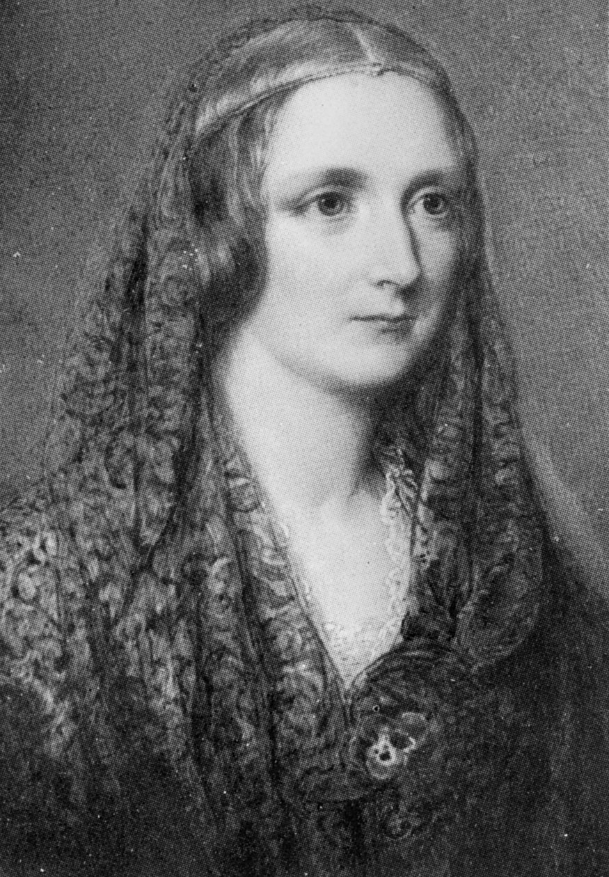 Mary Shelley, ett idealiserat porträtt skapat efter hennes död (olja på emalj) av Reginald Easton