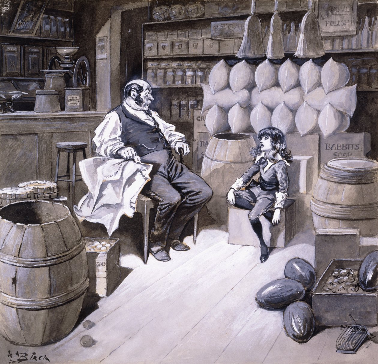 Herr Hobbs", sa Cedric, "en jarl sitter på den här lådan nu!", illustration för "Little Lord Fauntleroy" av Frances Hodgson Burnett av Reginald Bathurst Birch