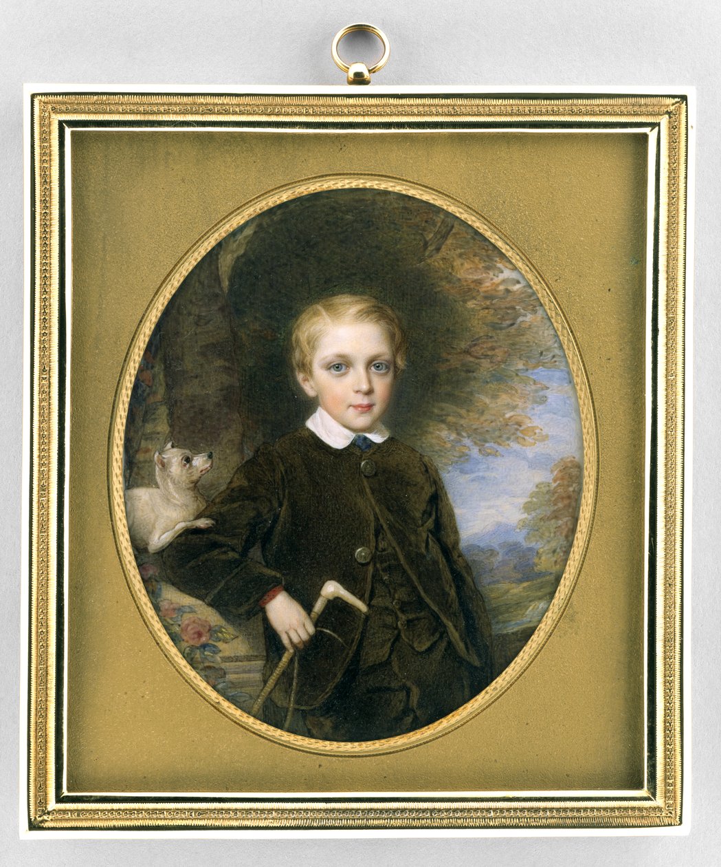 Porträtt av en pojke, ca 1865-80 (akvarell på elfenben, förgylld och glas) av Reginald Easton