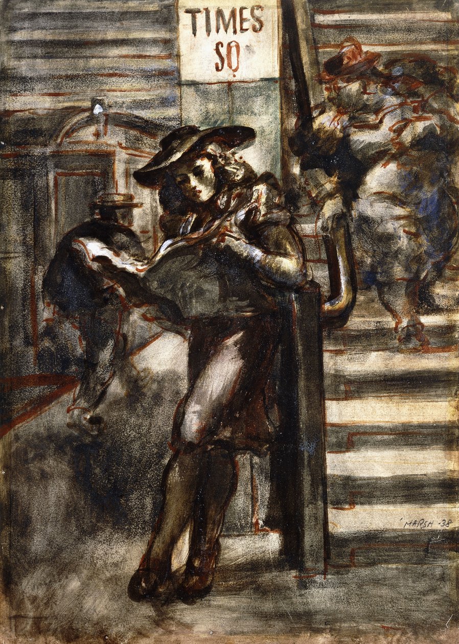 Läsning på Times Square av Reginald Marsh