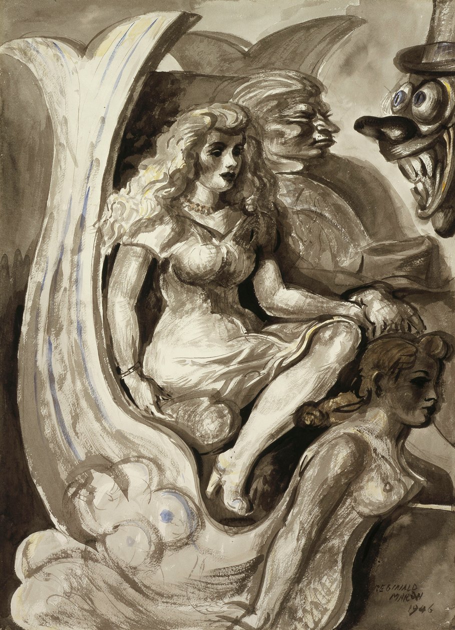 Ryttare i en sjöjungfrutunnelbåt: En dubbelsidig akvarell av Reginald Marsh