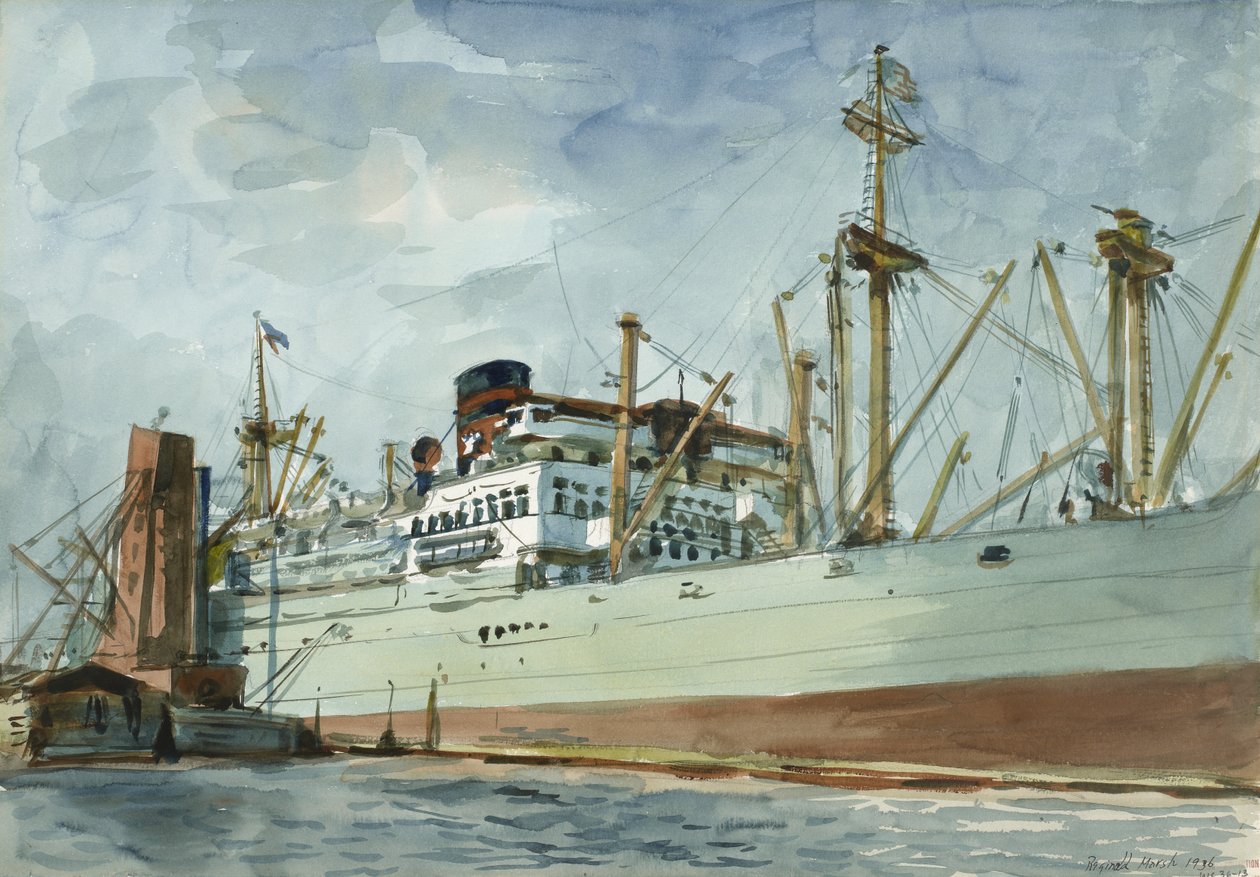 Ångfraktfartyg och bogserbåt av Reginald Marsh