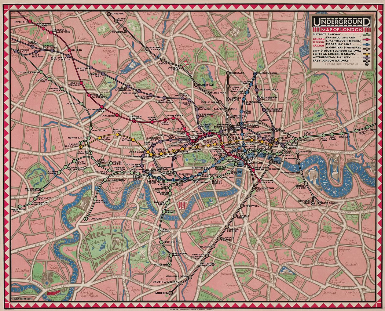 Underjordisk karta över London av Reginald Percy Gossop