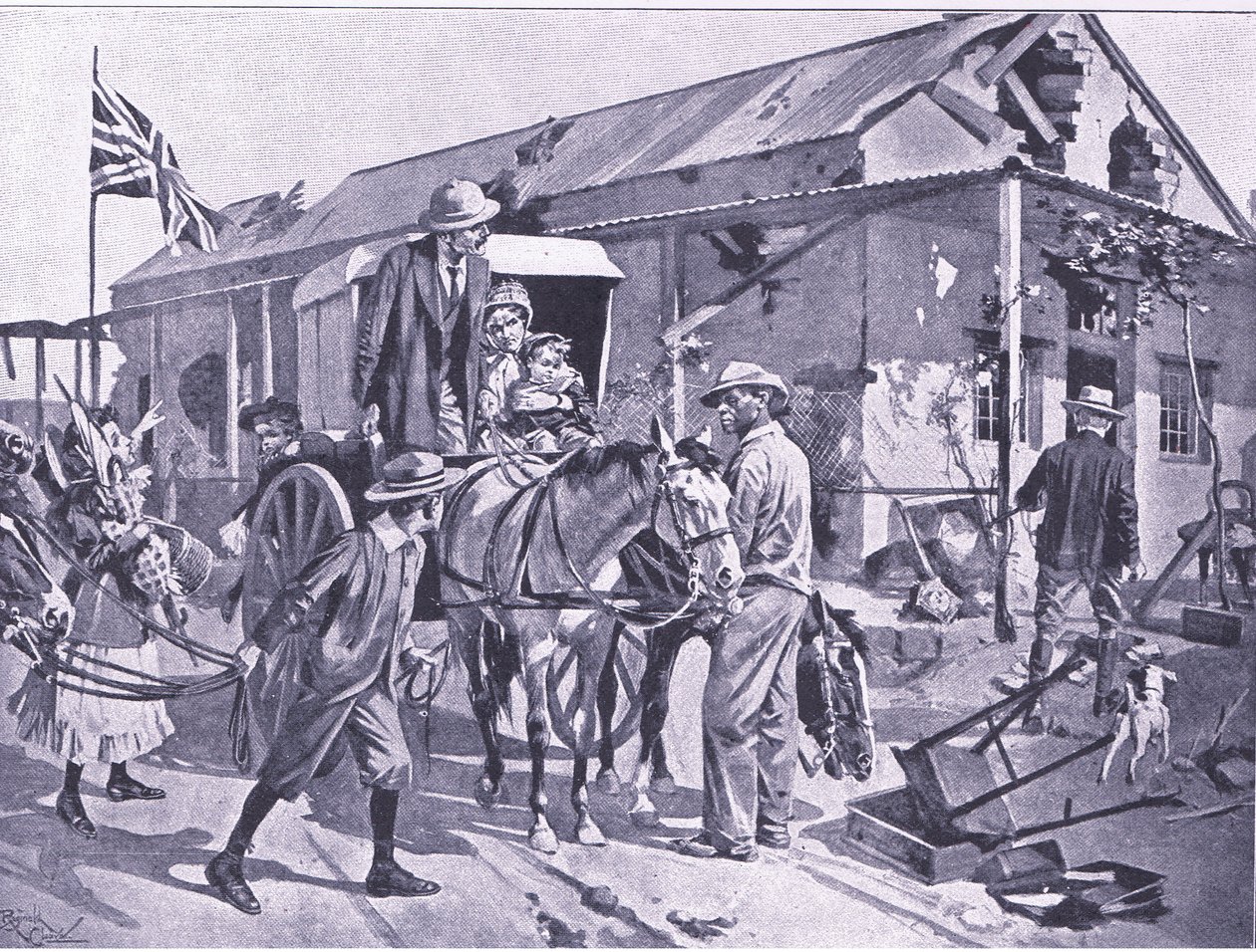 Vad evakuering innebär för de lojala kolonisterna, illustration från "After Pretoria: The Guerilla War av Reginald Thomas Cleaver