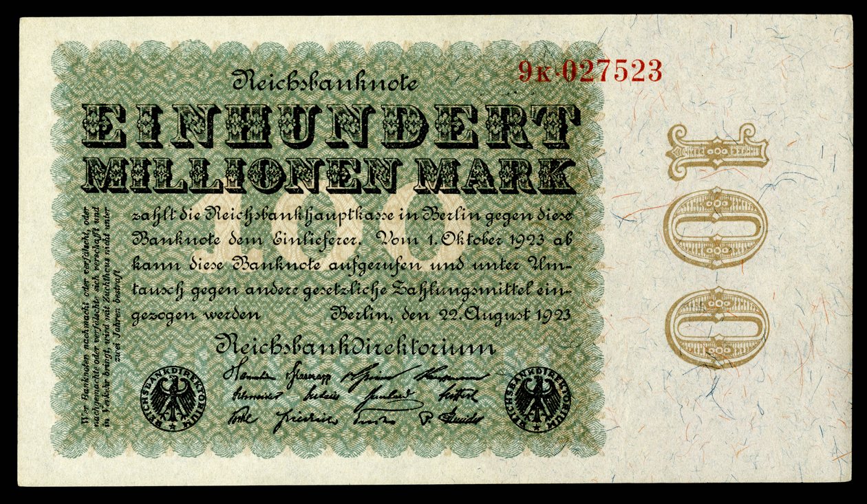 Weimarrepublikens Papiermark, hyperinflation efter första världskriget av Reichsbankdirektorium Berlin