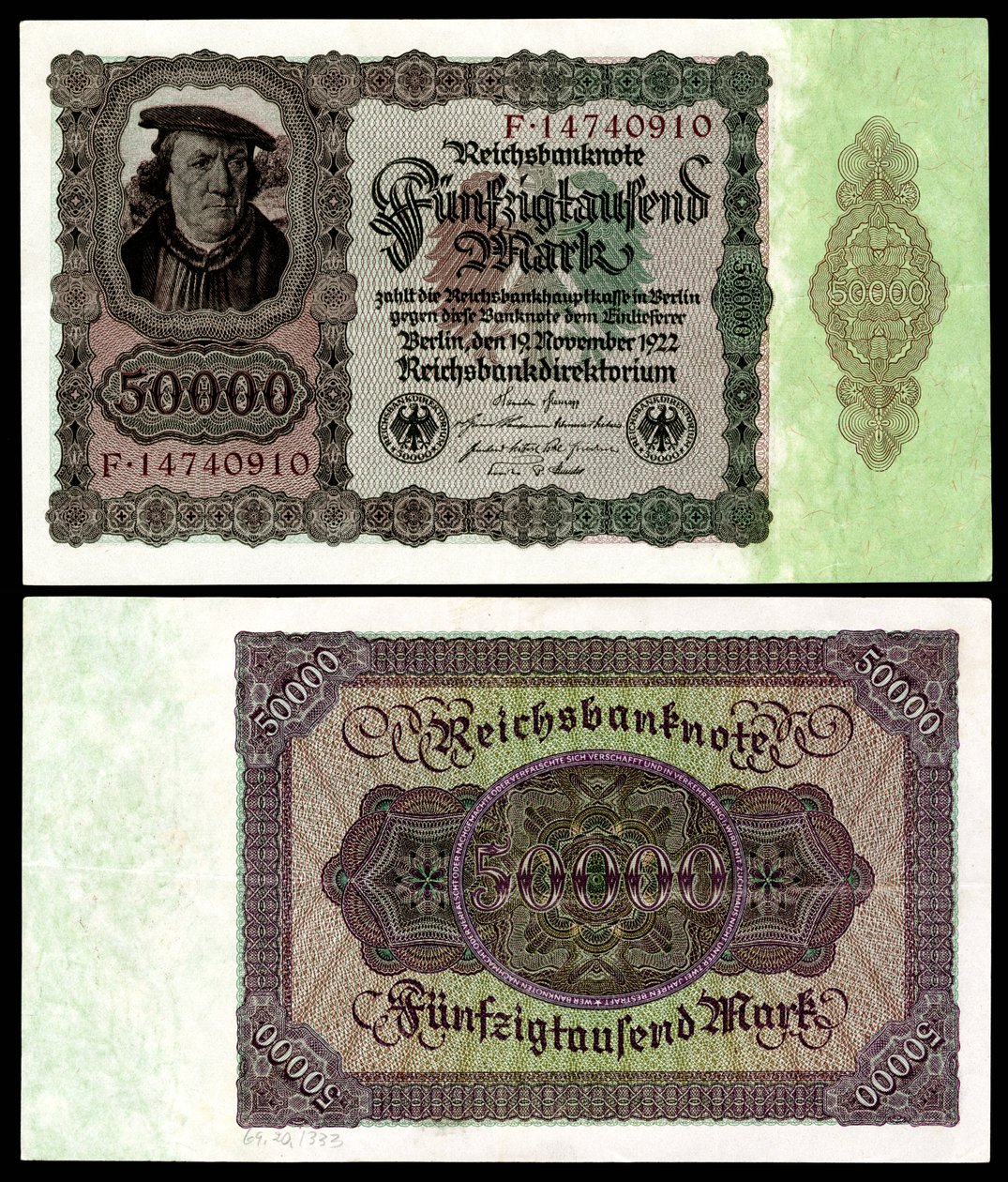 Pappersmärke för Weimarrepubliken, efter hyperinflationstiden efter första världskriget av Reichsbankdirektorium Berlin