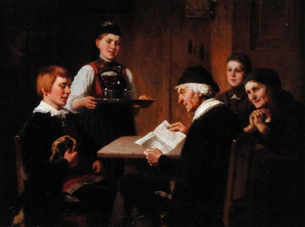 The Letter of Introduction, c.1880 (olja på panel) av Reinhard Sebastian Zimmerman