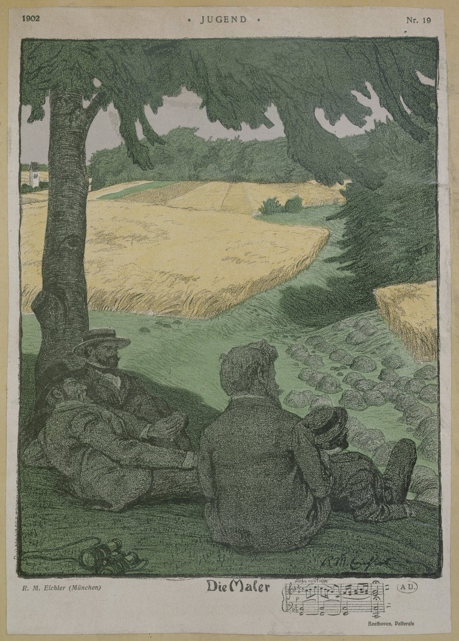 Målare som observerar naturen, illustration från "Die Jugend" av Reinhold Max Eichler