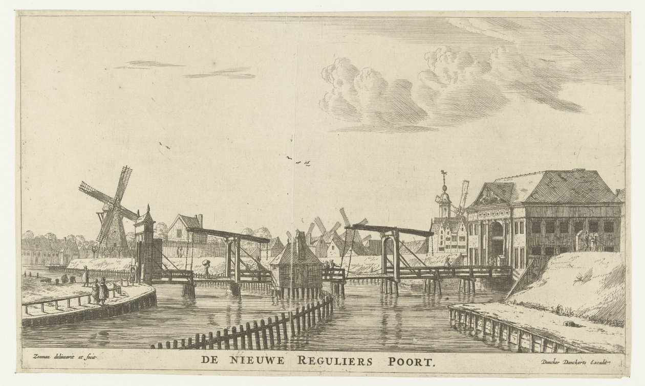 Utsikt över den tredje Regulierspoort i Amsterdam Den nya Regular Gate (titel på objekt) Stadsportarna i Amsterdam (serietitel) Nya och eygentlycke bilder av Amsterdams stadsportar som framkommit av R.N. Sailor (serietitel av Reinier Nooms