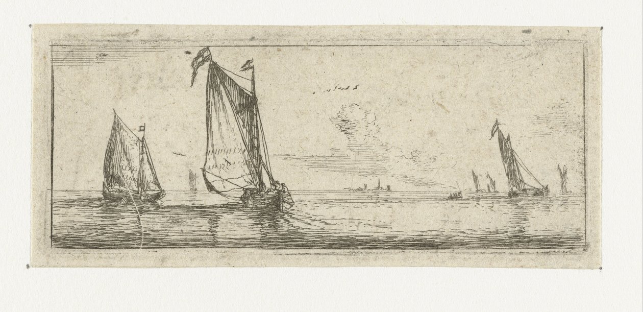 Litet havslandskap med två pråmar Small Seascapes (serietitel) av Reinier Nooms