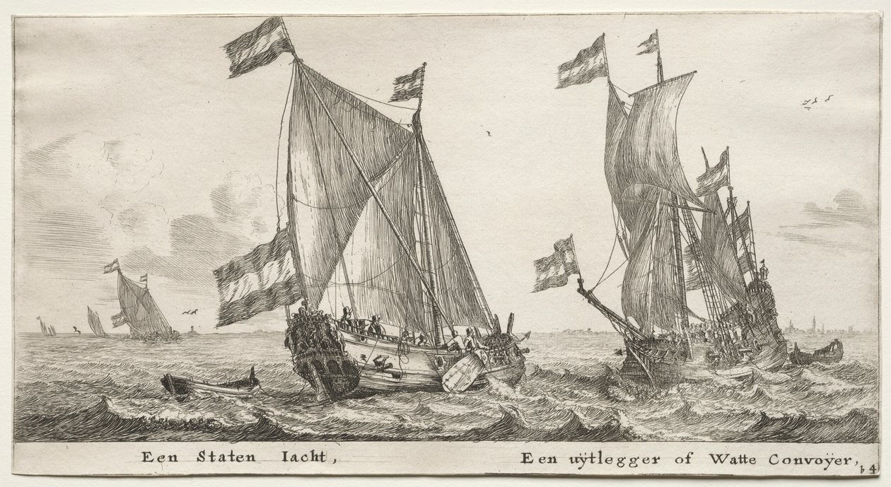 Amsterdams skepp: holländsk amiralitetsyacht. Ett vaktfartyg. av Reinier Nooms