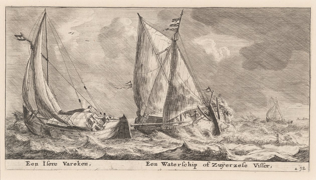 Ett "Isere"-fartyg och en vattenschip eller Zuiderzee-fiskebåt av Reinier Nooms, called Zeeman