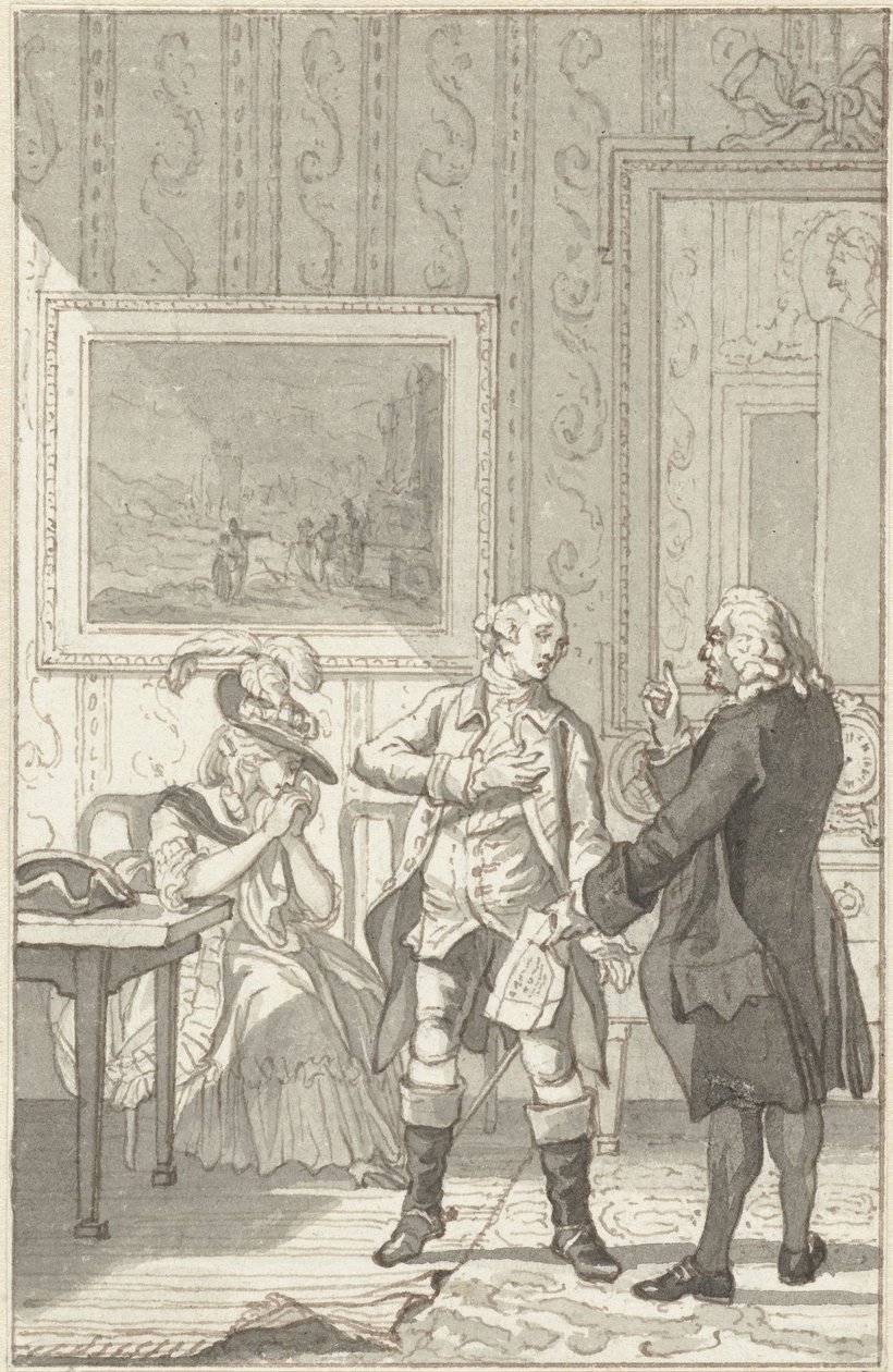 Illustration till pjäsen Het Tweegevegt av Jester av Reinier Vinkeles (I)