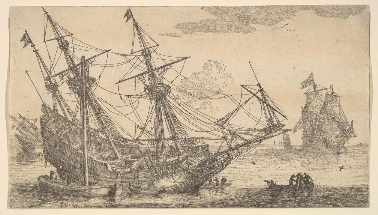 A Merchant Man Careened for caulking the Hull, 1600-talet. av Reinier Zeeman