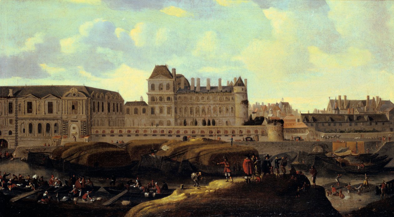 Louvren och Petit Bourbon sett från Seine, Paris, 1600-talet av Reinier Zeeman