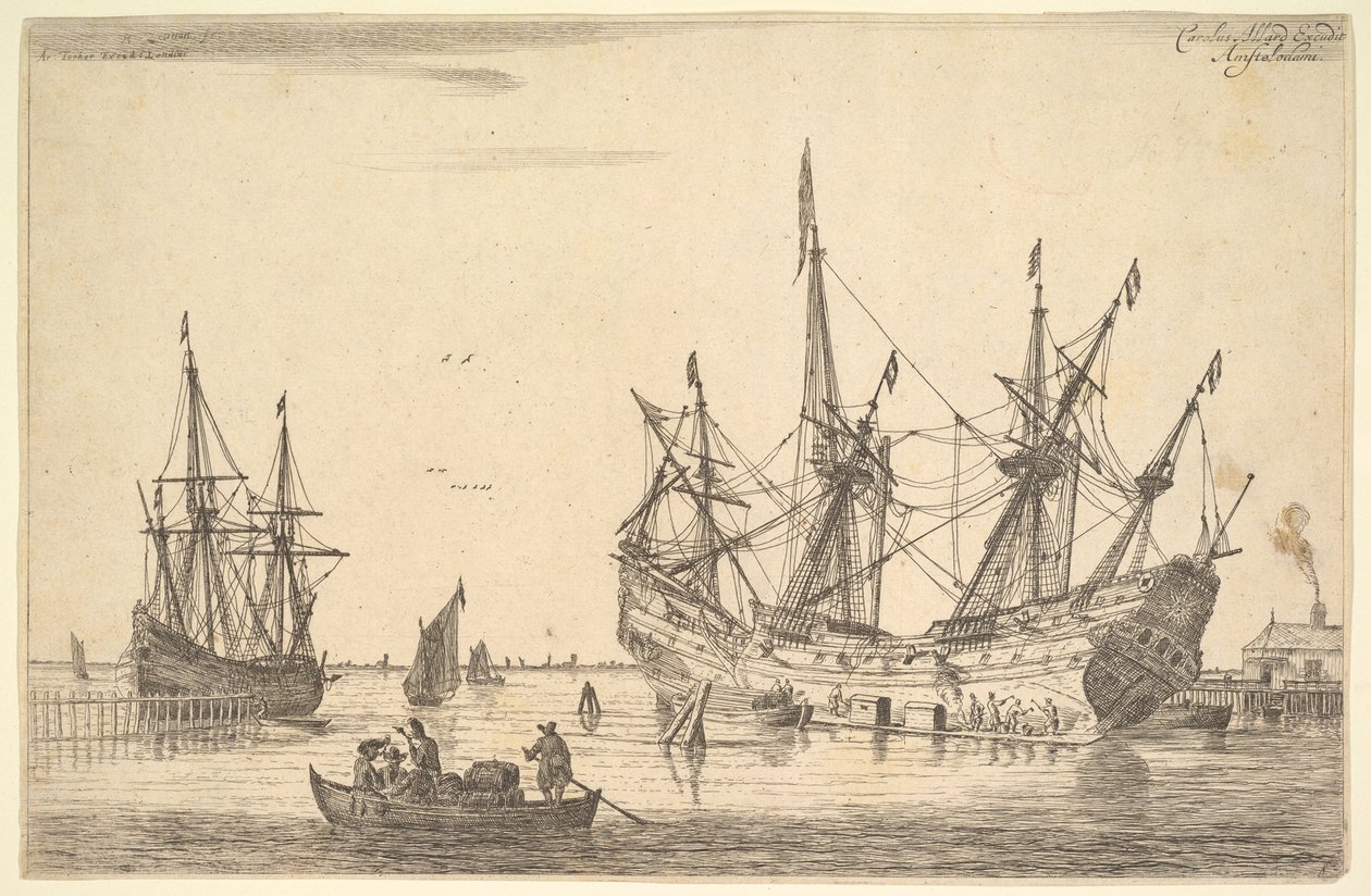 Män som tätar skrovet på ett skepp, 1600-talet. av Reinier Zeeman
