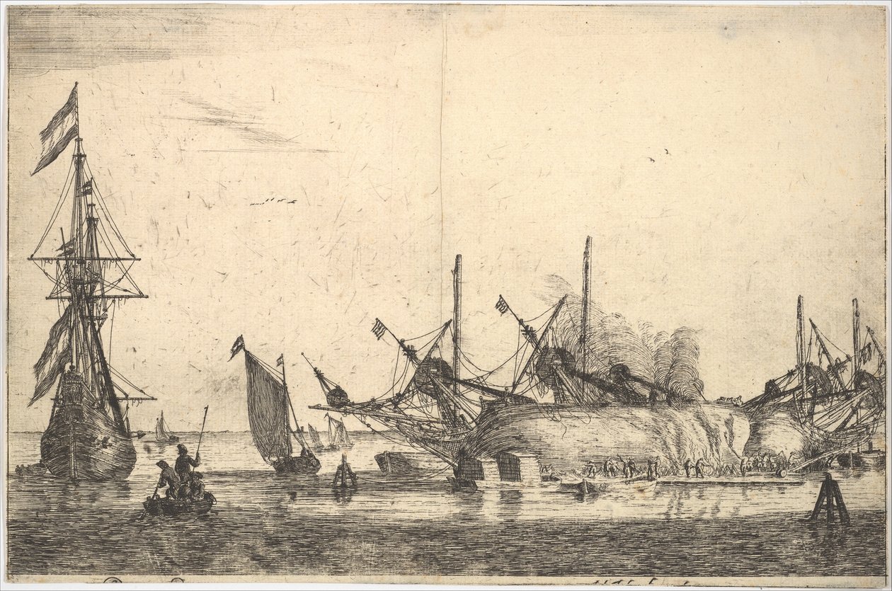 Fartyg omhändertagna för caulking the Hull, 1600-talet. av Reinier Zeeman