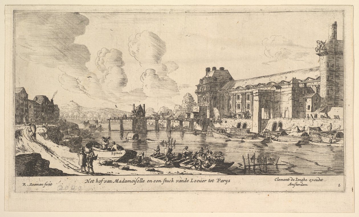 Utsikt över Louvren och Tuilerierna, från Views of Paris and Neighborhoods, skylt 1, 1600-talet. av Reinier Zeeman