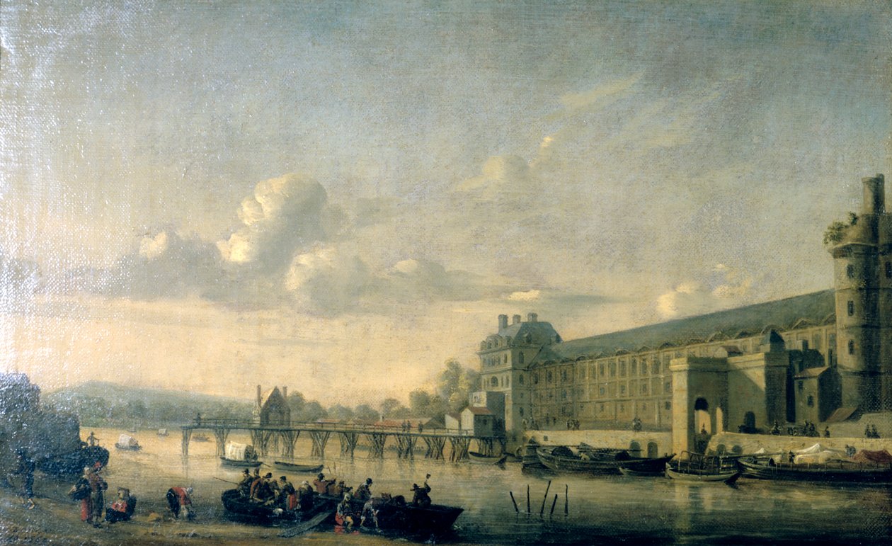 Utsikt över Seine med södra fasaden av Louvren, Paris, 1660 av Reinier Zeeman