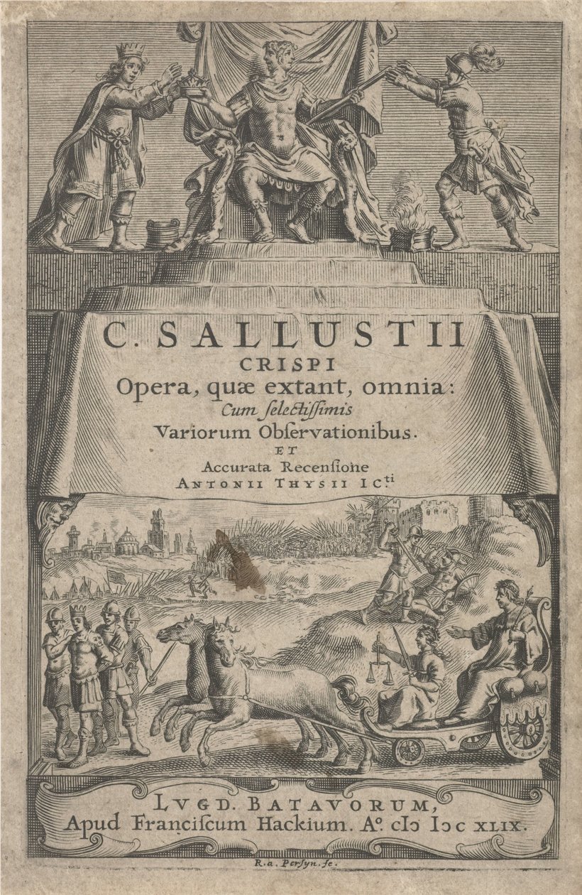 En kejsare och rättvisa på triumfvagn Titelsida för: A. Thysius jr., Opera, quæ extant, omnia, 1649 av Reinier van Persijn
