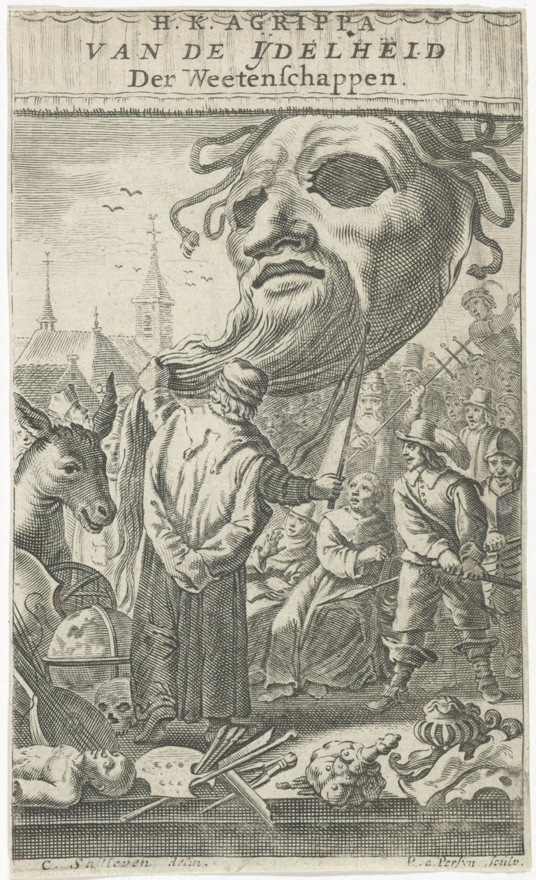 Tecknad film om konst Titelsida för: J. Oudaen, Agrippa, From the Vanity of Sciences, 1661 av Reinier van Persijn