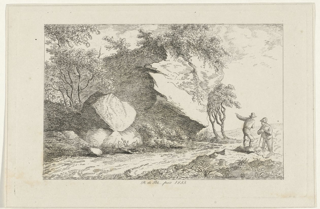 Landskap med två figurer vid en sten av Reinierus Albertus Ludovicus baron van Isendoorn à Blois
