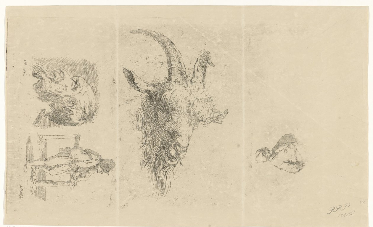 Studieblad med fyra föreställningar av Reinierus Albertus Ludovicus baron van Isendoorn à Blois